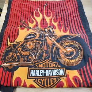 Harley-Davidson Queen Comforter 86x82 Flames Motorcycle Quilted Reversible